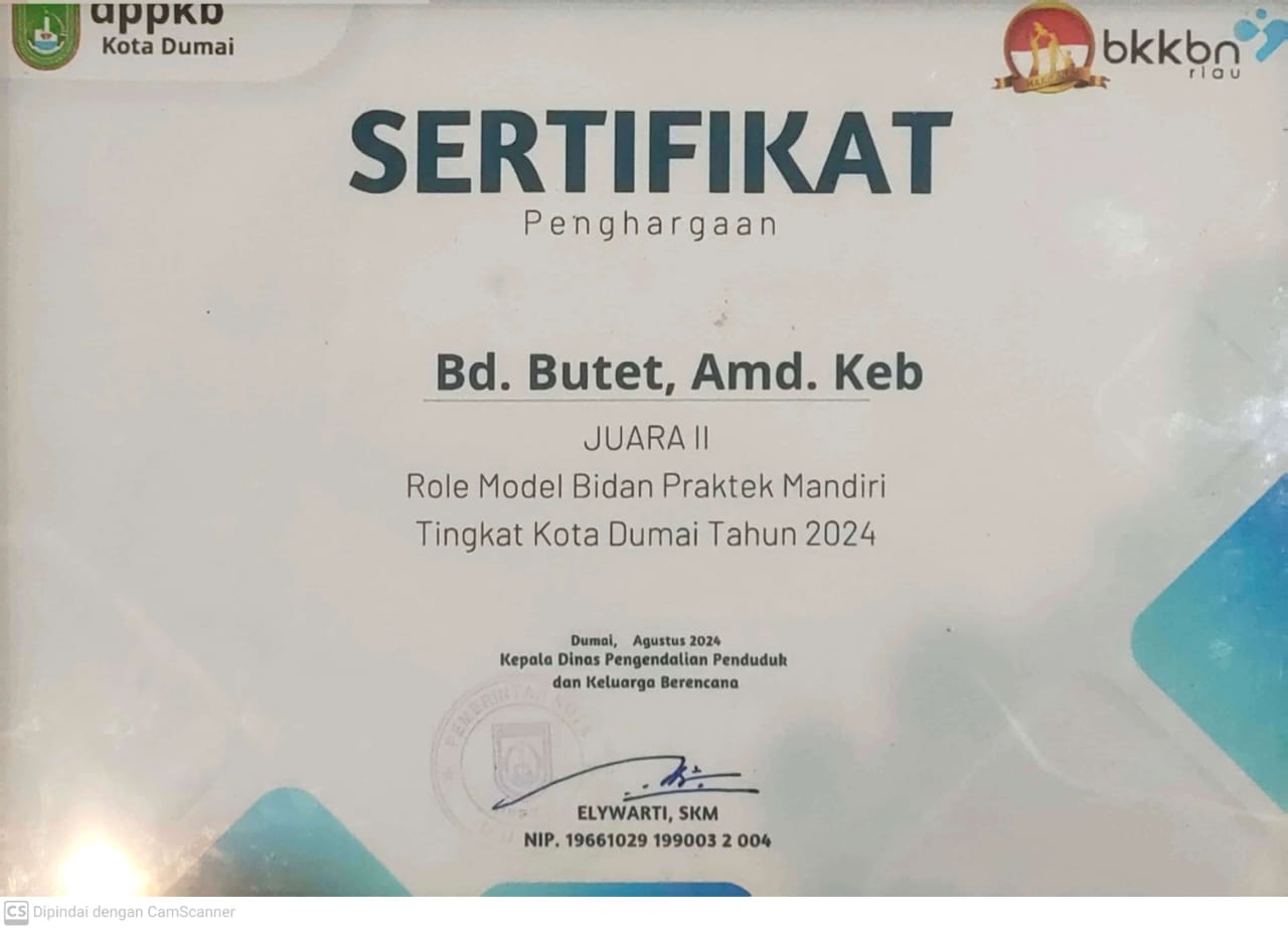 KLINIK TESYA MEDIKA PERAIH PENGHARGAAN ( JUARA II) ROLE MODEL BIDAN PRAKTEK MANDIRI TINGKAT KOTA DUMAI  Tahun 2024
